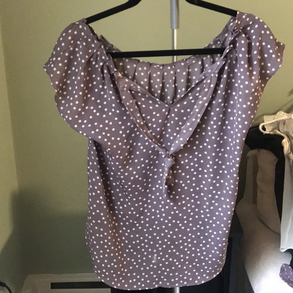 Small, gray with white polka dotted blouse. - Picture 2 of 2